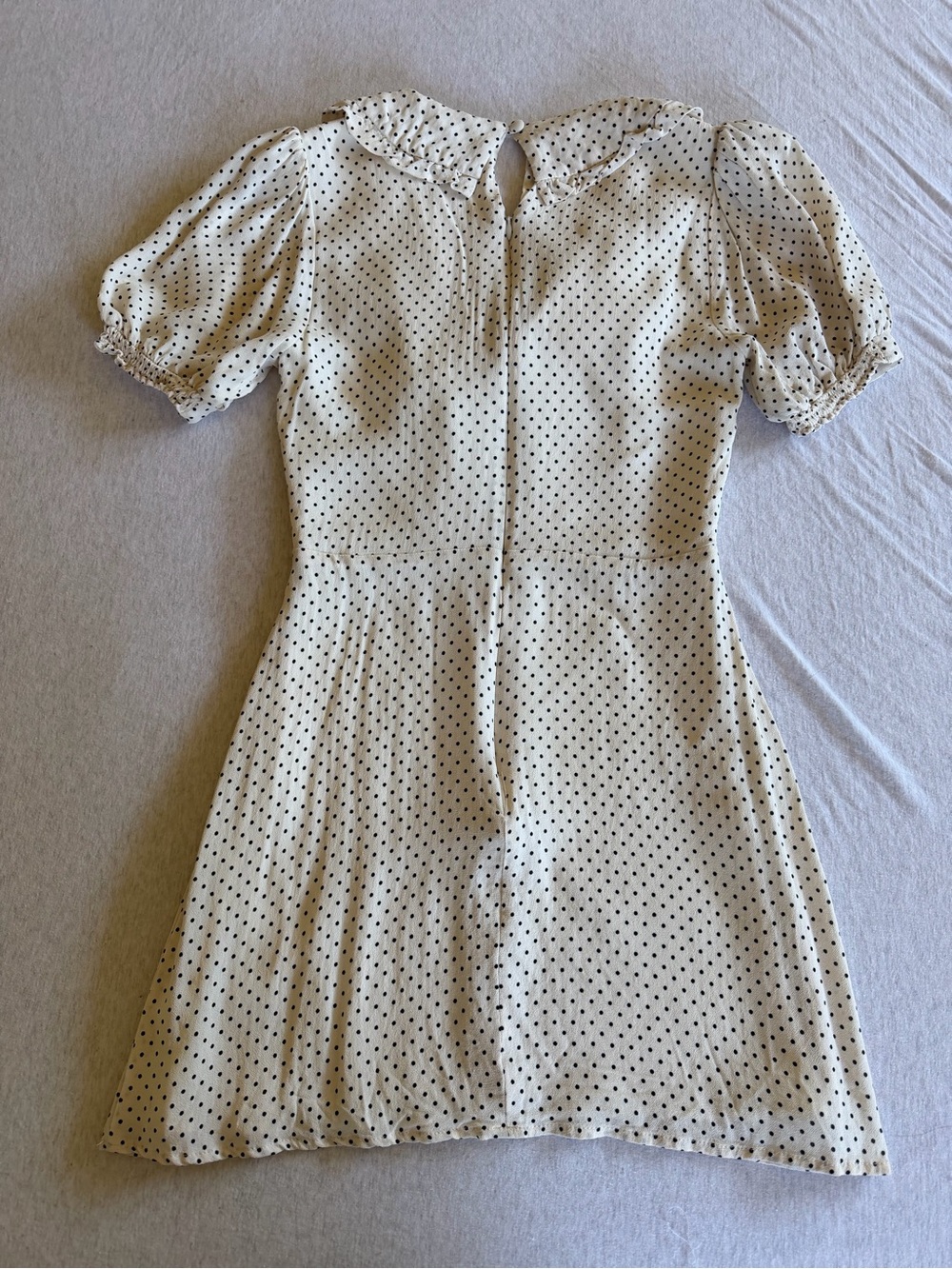 Reformation Cream Polka Dot Mini Dress with Black Tie - Picture 7 of 7